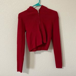 Brandy Melville Red Argon Hoodie Cropped Long Sleeve